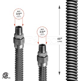 HIGHCRAFT GUHD-TT14-48B Gas Line Hose 3/8'' O.D. x 48'' Length with 1/2 in. MIP Fitting, Uncoated Stainless Steel Flexible Connector, 48 Inch