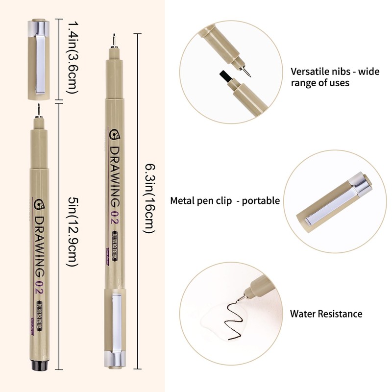 Toptime Fineliner Pens, 6 Pack Micro Pen Black Fine Tips