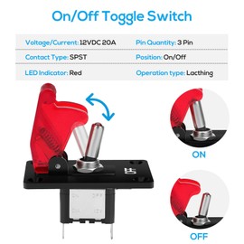 Linkstyle 2Pcs Lighted Toggle Switch, 12V 20A SPST 3 Pin ON/Off Rocker Toggle Switch with Mounting Panel for Auto RV Truck