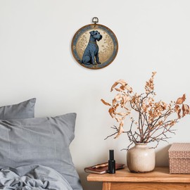 KSDUT Dog Wall Decor Art - Vintage Dog Pet Wall Art Canvas Frame Hanging Prints, Mid Century Modern Animals Round Wall Art Decor for Home Bedroom Decorations 10"x10", Gifts for Dog Lovers