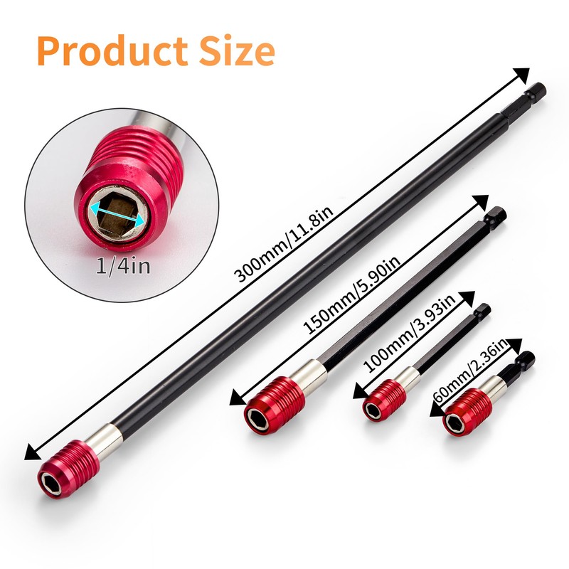 OAOJUBR Drill Bit Extension, 1/4 Magnetic Extension Set, High-Precision with