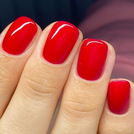 Posyofet 24Pcs Red Glossy Square ABS False Nails, Full Cover, Press On, Reusable, Short Designs, Women's Nails