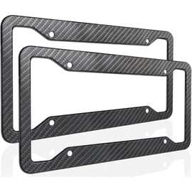 OLLEN Aluminum License Plate Frames for Front & Rear, 2 Pack Heavy Duty Rust Proof Car Tag Holder, with Mount Hardware, Screws Caps, 8 Rattle Proof Pads, Screwdriver, Black