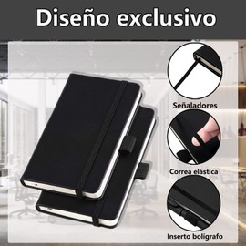 KIWOP 2 Piezas A7 Cuaderno de Bolsillo, Mini Cuadernos con 200 Pages Cada Uno, Papel Grueso para Evitar Sangrado Tinta, Diseño de Marcapáginas Cinta, Diseño de Banda Elástica para Evitar Dobleces.