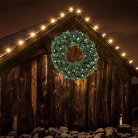 LAMPHOME Colorado Spruce Green Artificial Christmas Wreath - 510Tips，48-Inch, 150 Lights Clear Color Christmas Wreath Decoration