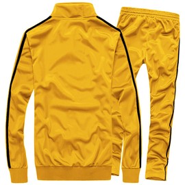 MACHLAB Men's Activewear Full Zip Warm Tracksuit Sports Set Casual Sweat Suit, Yellow, Large