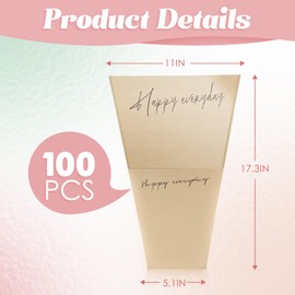 Harloon 100 Pcs Flower Wrapping Bags 11 x 5.1 x 17.3in Kraft Paper Flower Sleeves for Bouquet Clear Flower Wrapping Paper Multiple Flower Packaging Bag for Mother's Day Anniversary Wedding (Kraft)