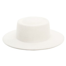 GEMVIE Fedora Hats for Women Men Pork Pie Hat Wide Brim Felt Hats Boater Church Derby Cap/White