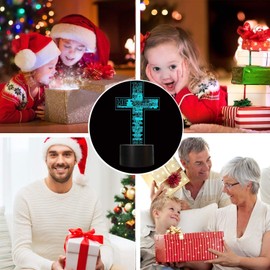 Jesus Cross 3D LED Christ Optical Illusion Acrylic Night Light with Remote 7 Colors Changing Dimmable USB Powered Bedroom Decoration Table Lamp Birthday Christmas Easter Gift for Child Baby Girl Kids