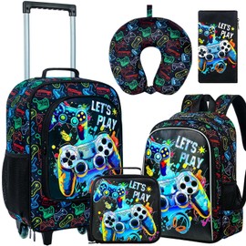 KLFVB 5PCS Kids Luggage Set for Boys, Cute Game Rolling Wheels Suitcase for Toddler, Children Travel Carry-On Suitcase