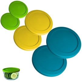 2, 4 & 7 Cup Spring Green, Yellow, Turquoise Replacement Lids/Covers for Pyrex, Anchor Hocking & KlareWare Storage Bowls *Lids Only Glass Container Not Included* (6 Pack *Two of Each Size*)