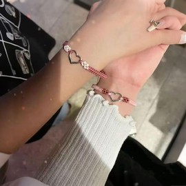 TUCEWP BFF Bracelets for 2 Pink Matching Bracelets for Best Friend Friendship Bracelets for Women Heart Bracelets for Couples Heart Braided Rope Wrist Friendship Jewelry for Christmas Birthday Moving