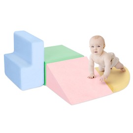 Climbing Toys for Toddlers 1-3 Inside, 4-Piece Baby Foam Climbing Blocks for Toddler,Soft Play Climbing Blocks, Indoor Climb Crawl Activity Play Set,Children's Day,Birthday Day Gift (Pink / Yellow)