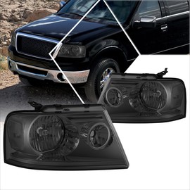 PM PERFORMOTOR Headlights Assembly Compatible with 2004-2008 Ford F150 / 2006-2008 Lincoln Mark LT Pair of Halogen Headlamps with Smoked Lens Clear Reflector