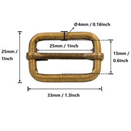 BIKICOCO Metal Slide Adjuster Buckle Tri-Glides with Movable Center Bar, for Straps, 1 x 5/8 Inch, Bronze, Pack of 20