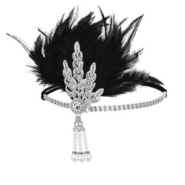 JUSTUSNX Gatsby 1920s Feather Crystal Headband Flapper Headband Pearl Rhinestone Headband Party Supplies for Women Girls (E)