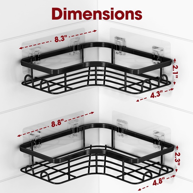 Sakugi Corner Shower Caddy - 2 Pack, Adhesive Shower Organizers,