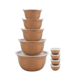 COOK WITH COLOR Mixing Bowls with Airtight Lids, Stainless Steel Bowl, Nesting Salad Bowls for Kitchen Use, Copper - Hammered