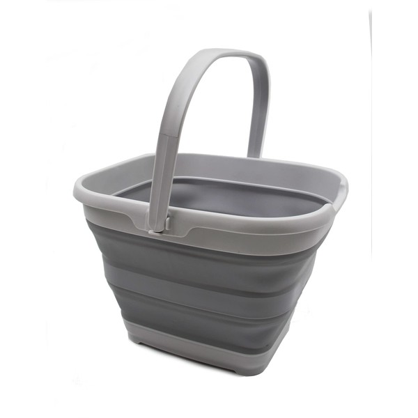 SAMMART 10L (2.6 Gallon) Collapsible Rectangular Handy Basket/Bucket (Grey, 1)