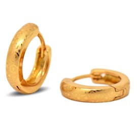 18ct Gold Filled Womens Snap Hoop Earrings with Pattern