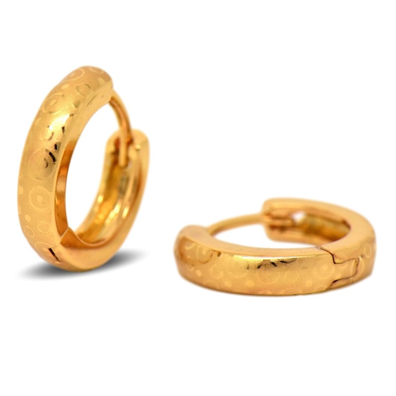 18ct Gold Filled Womens Snap Hoop Earrings with Pattern