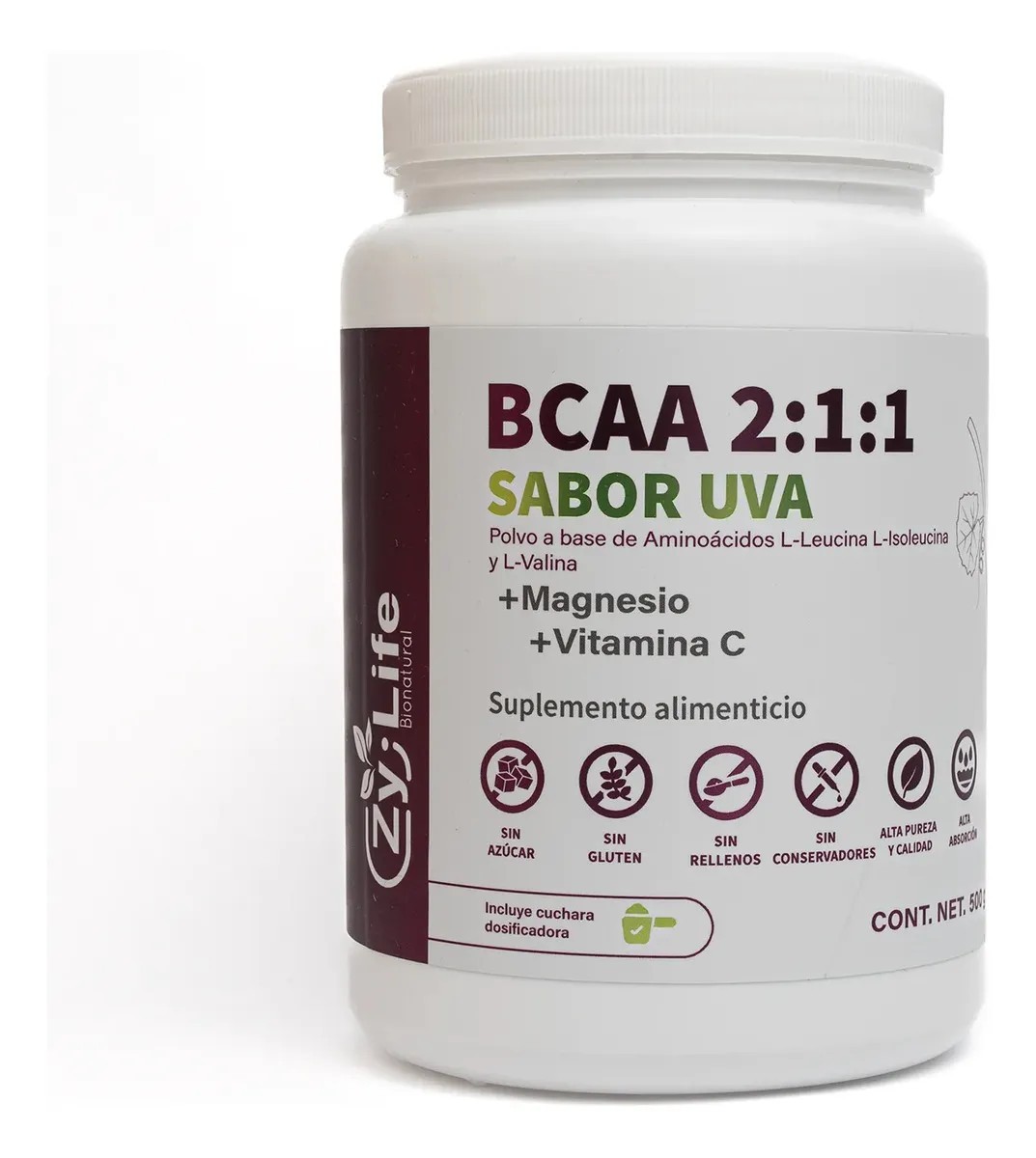 Bcaa 211 Sabor Uva  Cont. 500 Gr  Recuperación Muscular Uva