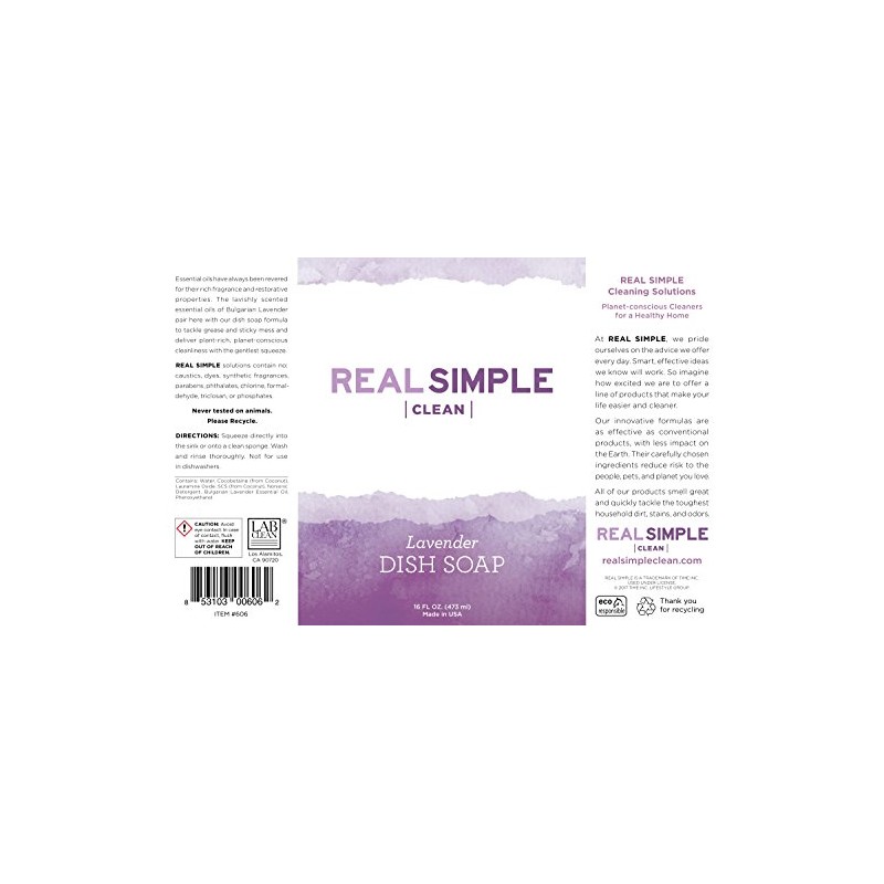Real Simple Clean Liquid Dish Soap, Plant-Based Formula, Natural Essential