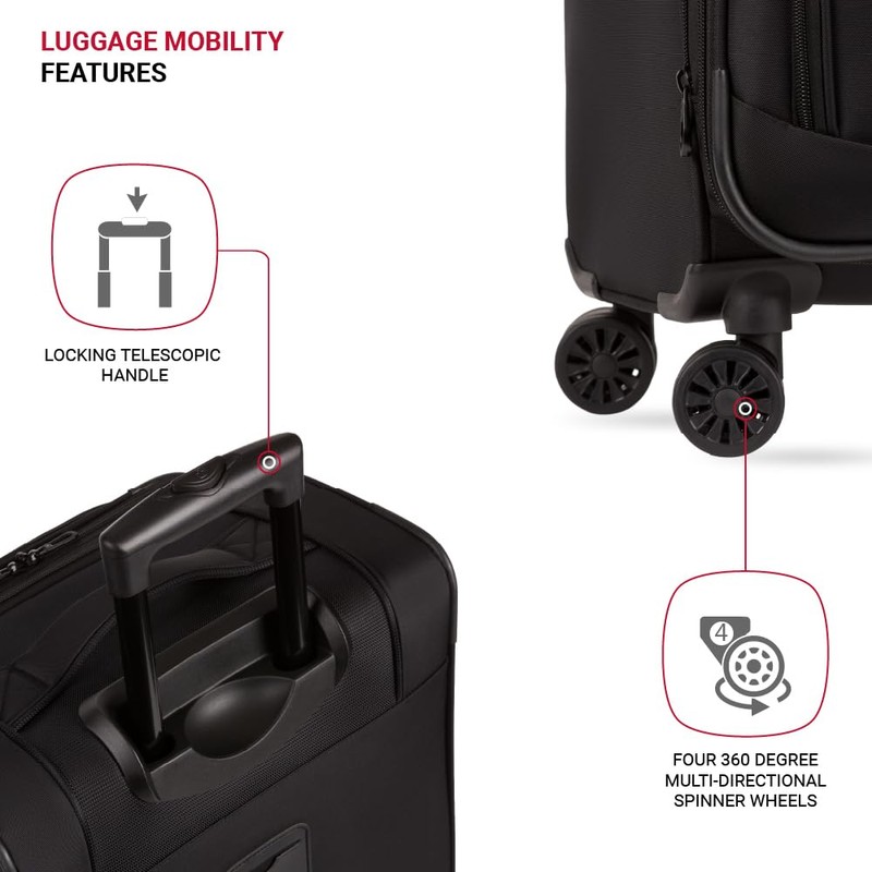 SwissGear Sion II Softside Expandable Luggage with Spinner Wheels, Black,