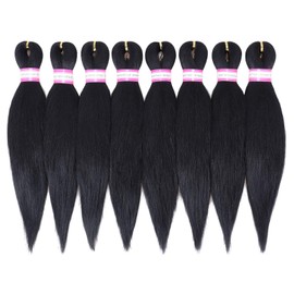 Pre-Stretched Braiding Hair Extensions Black-12 Inch 8 Packs Synthetic Braiding Hair Crochet Braids, Natural Easy Braid Crochet Hair, Hot Water Setting Professional Soft Yaki Straight Texture (#1B)