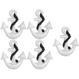 Ranger Return Set 5 of Small Cute Mini Anchor Marine Nautical Sailor Naval Rope Shape Sign Badge Tiny Decal Applique Sew Iron on Embroidered Patches - White (Anchor-WH-MINI5)