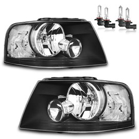 Vizotae Headlights Assembly for 2003-2006 Ford Expedition Halogen Headlamp Replacement, High/Low Beam W/Bulbs, Driver&Passenger Side
