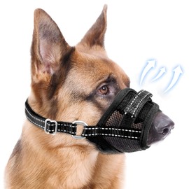 SlowTon Dog Muzzle - Breathable Soft Air Mesh Pet Muzzles for Small Medium Large Dogs Pitbull Bulldog, Adjustable Reflective Dog Mouth Cover with Connection Strap Prevents Biting Barking Chewing