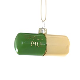 Cody Foster & Co Chill Pill Ornament – Unique Green/White Glass Holiday Decor, 2.75-Inch Handcrafted Festive Accent