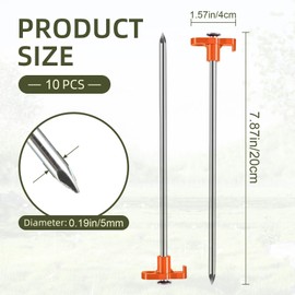 10 Pack Tent Pegs - Metal Heavy Duty Camping Pegs, Heavy Duty Canopy Anchors Metal Tent Peg for Camping, Garden, Hiking, Orange
