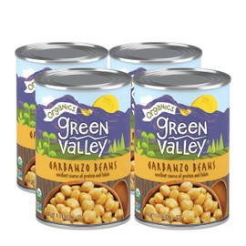 Green Valley Organics Garbanzo Beans | Certified Organic | Delicious Mildy Nutty & Savory Flavor | Creamy Color | Good Source of Dietary Fiber & Protein | 15.5 oz can (Pack of 4)