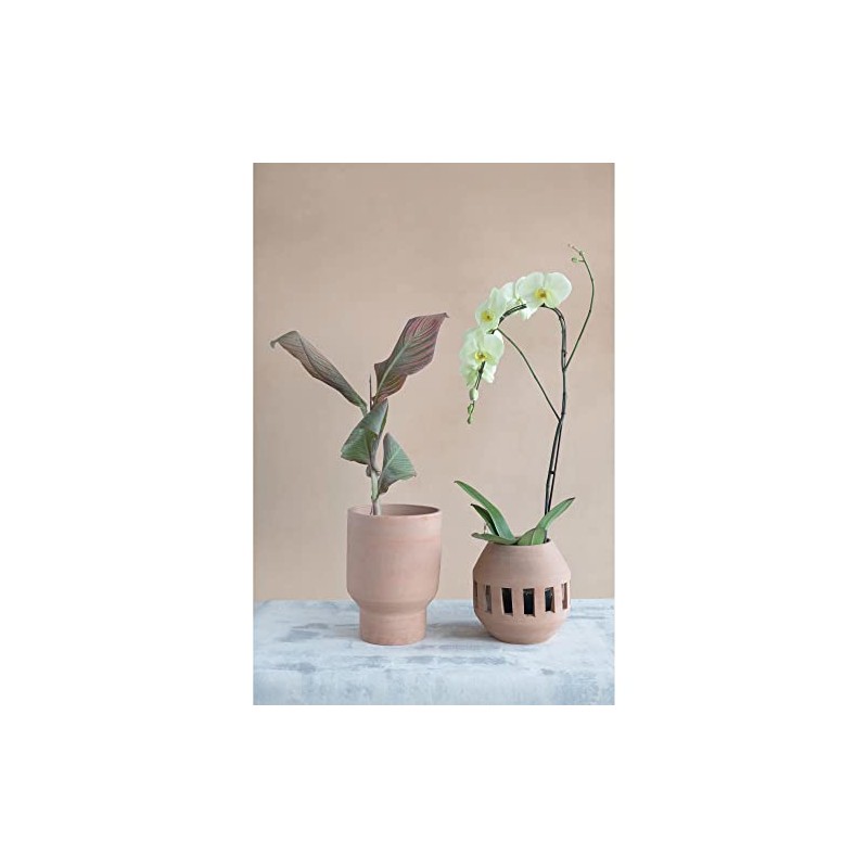 Creative Co-Op Handmade Terra-cotta Planter/Candle Holder with Cut-Outs