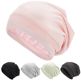 Hautton Satin Bonnet for Sleeping, Adjustable Silk Lined Night Cap Hair Wrap for Curly Braids Loc Dreadlocks Women Men -Pink, 1Pcs