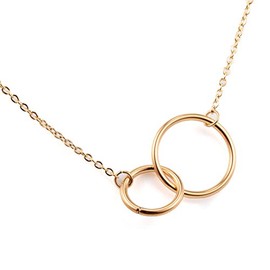 Jude Jewelers Stainless Steel Friendship Eternity Necklace Double Circle Interlocking Infinity (Gold)