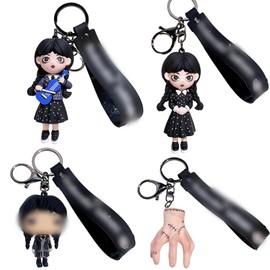 Ropniik 4pcs keyring, cartoon keyring, cartoon keyring, handbag pendant, cartoon car small gift key ring, backpack, small pendant made of PVC, black