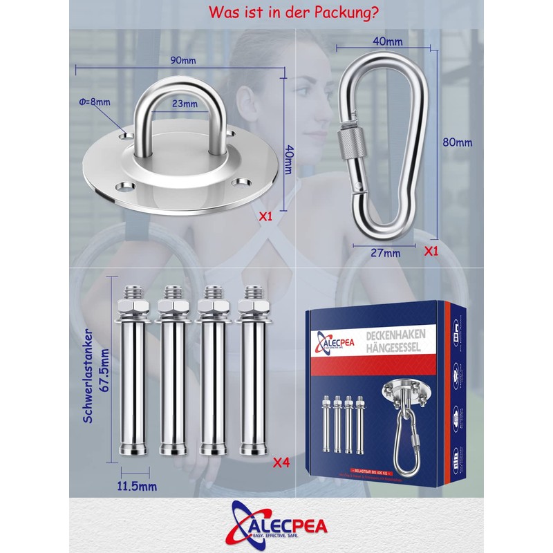 ALECPEA Stainless steel ceiling hook for punching bags, 400 kg