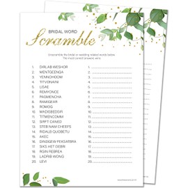 Olivia Samuel 20 x Bridal Word Scramble Bridal Shower Game - Botanicals Design (20 Guest Cards + 1 Card of Answers for The Host + Winner Certificate)