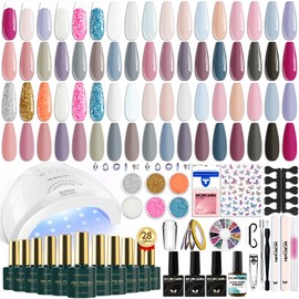 Morovan Morovan Gel Nail Polish Kit: 28 Colors Gel Nail Polish Set with U V/LED Light Macaron Nude Pink Gel Polish Nail Art Decorations Manicure Tools DIY Salon Home Gifts Tape