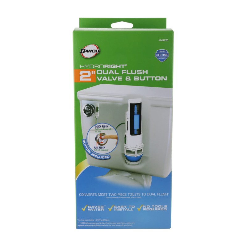 Danco HYR270 Hydroright Water-Saving Dual Flush Valve with Push-Button Handle,