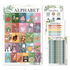4 Greenery Pre K & Kindergarten Homeschool Supplies - ABC Chart For Wall For Toddlers, Number Chart 1-100 For Kids For Wall, Color Posters For Classroom Posters Preschool, Preschool Learning Posters…