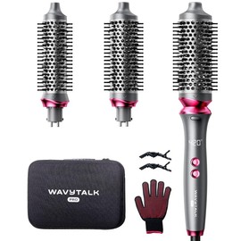 Wavytalk Heatwave Pro Ionic Thermal Brush Set: Negative Ion Styling with 3-Size Interchangeable Brushes - Dual Voltage for Salon Shine & One-Step Blowouts (Short/Long Hair) , Pink:_Grey