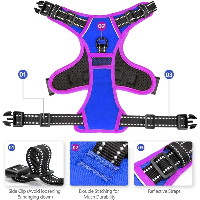 PHOEPET Upgraded No Pull Dog Harness, Reflective Adjustable Vest, with
