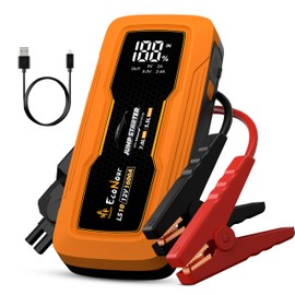 EcoNour Car Jump Starter | 1600A Peak | Portable Jump Starter | 12V Lithium Jump Box for 7L Gas and 5.5L Diesel Engines | Battery Jump Starter - LCD Display, Emergency Flashlight and Jumper Cables