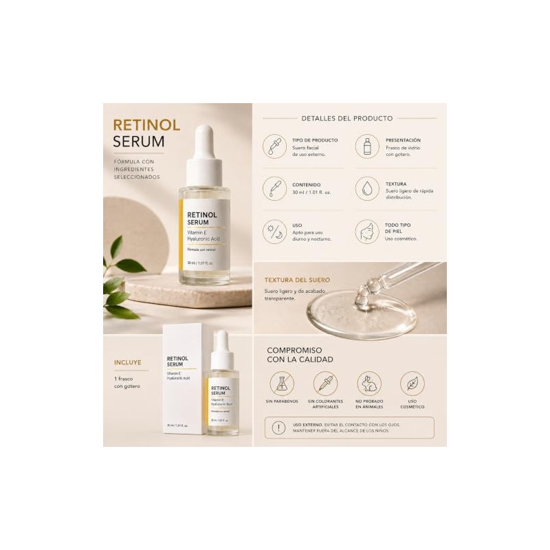 Serum Retinol Vitamina Ácido Hialurónico Suero Nocturno Apariencia Líneas Expresión