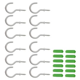 Aifeier ET 12pcs 1-1/2 Inch Ceiling Hooks Vinyl Coated Cup Shape Screw-in Hooks with Wall Anchors for Hanging Plants Flower Baskets Kitchenware Tools, White