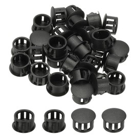PATIKIL Plastic Hole Plugs, 48 Pcs 5/9"(14mm) Plastic Plugs Screw Hole Plug Snap Desk Grommet Buckle Knockout Locking Plugs Furniture Insert End Cap for Holes Kitchen Cabinet, Black